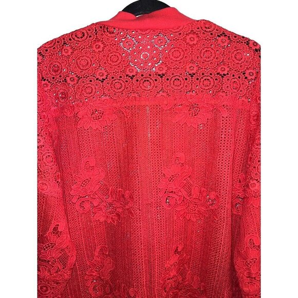 NWOT CHICO'S Red Lace Semi Sheer Full Zip Jacket Sz 2 / Large - Picture 14 of 16